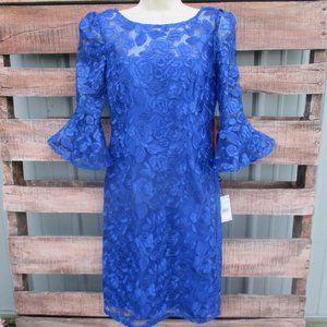 Adrianna Papell Formal Sheath Dress 6 Royal Blue Bell Sleeve Mother Of The Bride